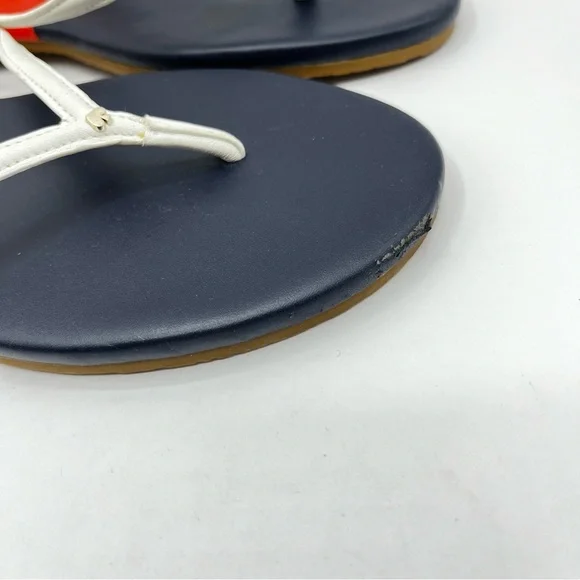 Kate Spade Women’s Size 9 Cabana Leather Orange/ Navy Blue Thong Sandals - Picture 5 of 16